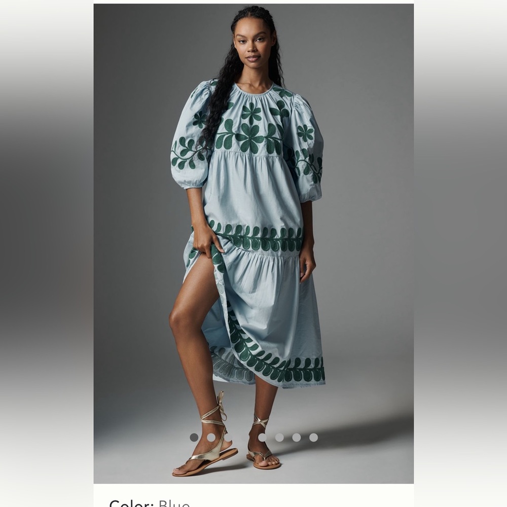 Anthropologie embroidered puff sleeve dress nwot size small